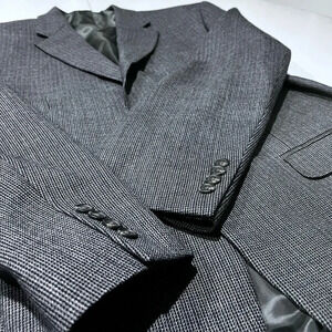 Chaps 100%‎ wool sports coat blazer suit 2 button black & blues men 42R plaid
